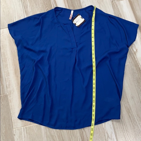 Royal Blue Short Sleeve V Neck Blouse Top - Picture 7 of 8